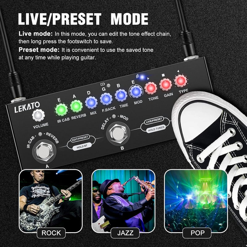 LEKATO Multi Effects Guitar Pedal, with IR Loading 9 AMP Models, Delay Reverb Distortion Overdrive Pedal, Rechargable Electric Guitar Effects Multi Pedal Support Recording,Bluetooth 5.0 - Image 4